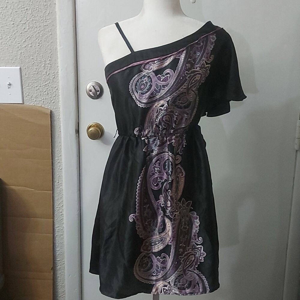 BCX One Shoulder Paisley Print Dress Purple/ Black S Boho Castlecore  Fairycore